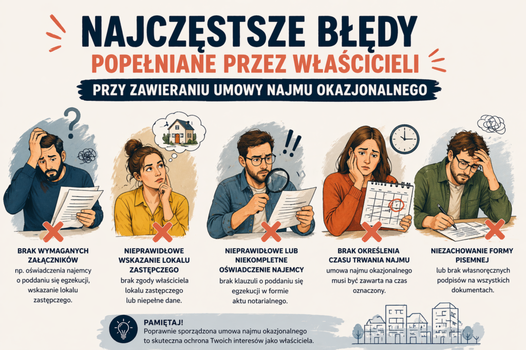 Najczęstsze błędy popełniane przez właścicieli przy zawieraniu umowy najmu okazjonalnego.